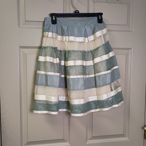 Altar'd State Womens Skirt Small Pleated Zipper Side Blue Green Beige Layered - Picture 2 of 5